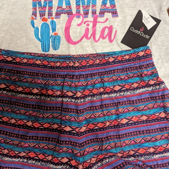 Cuddl Duds Mama Cita Gray Multi 2PCs PJ Set W/ Shorts & T-shirt Size S NWT - Picture 3 of 4